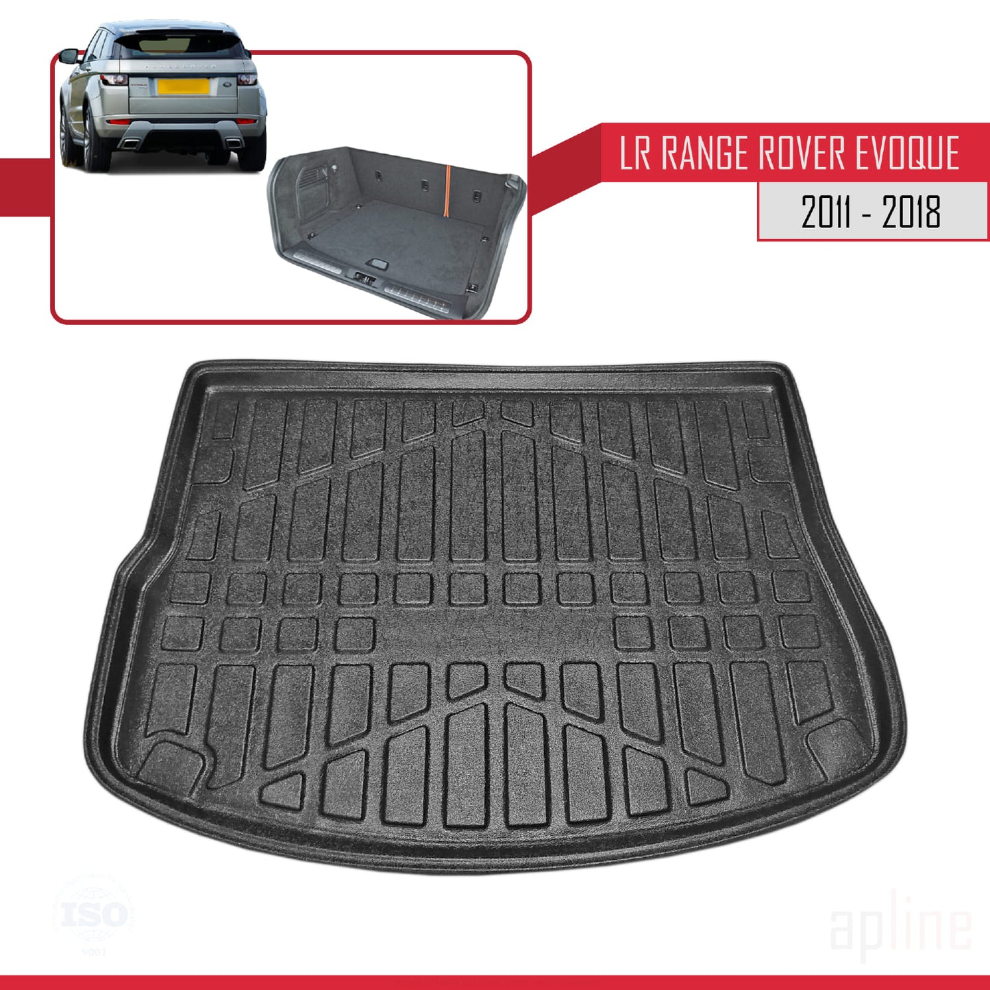 Compatible avec Land Rover Range Rover Evoque (L538) 2011-2018 Flexible Tapis de Coffre Plancher de Chargement Noir