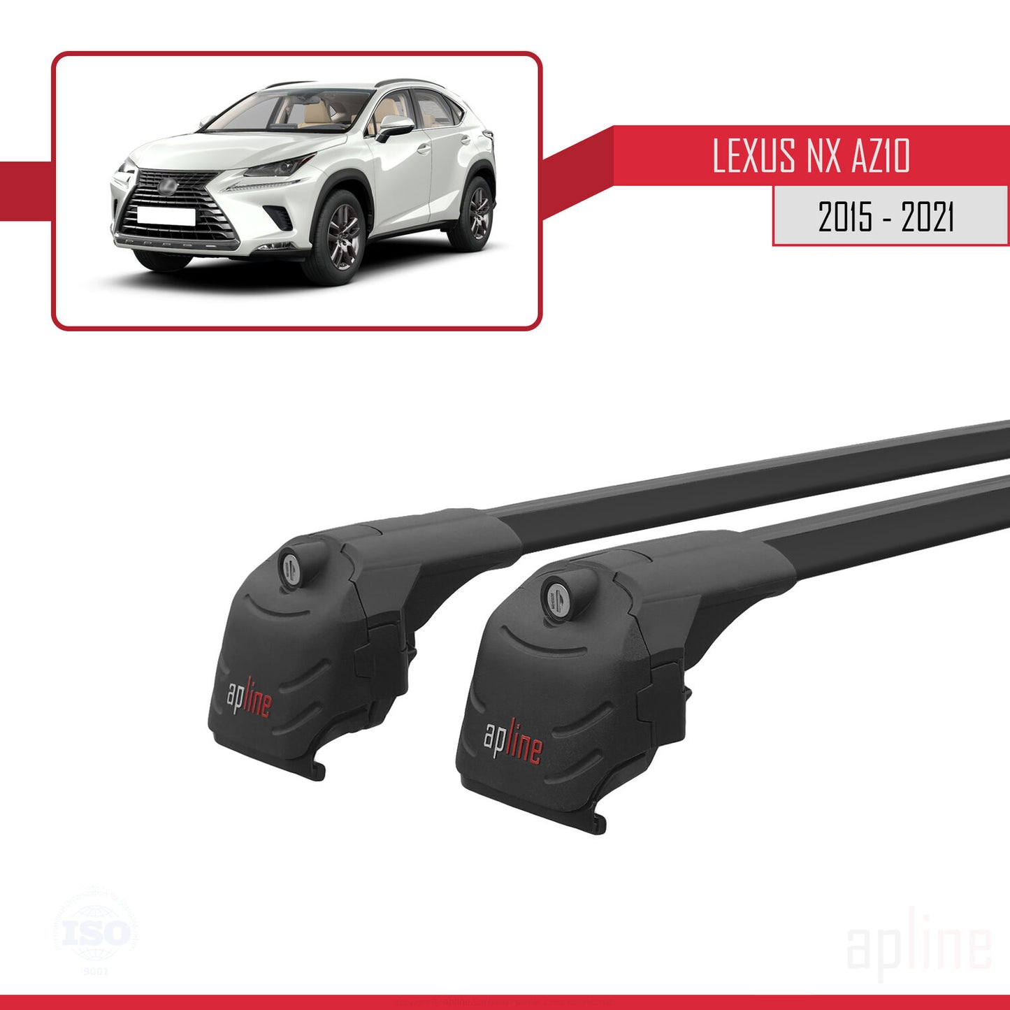 Compatible avec Lexus NX (AZ10) 2015-2021 ACE-2 Barres de Toit Railing Porte-Bagages de Voiture Noir Aluminium 2 Barres