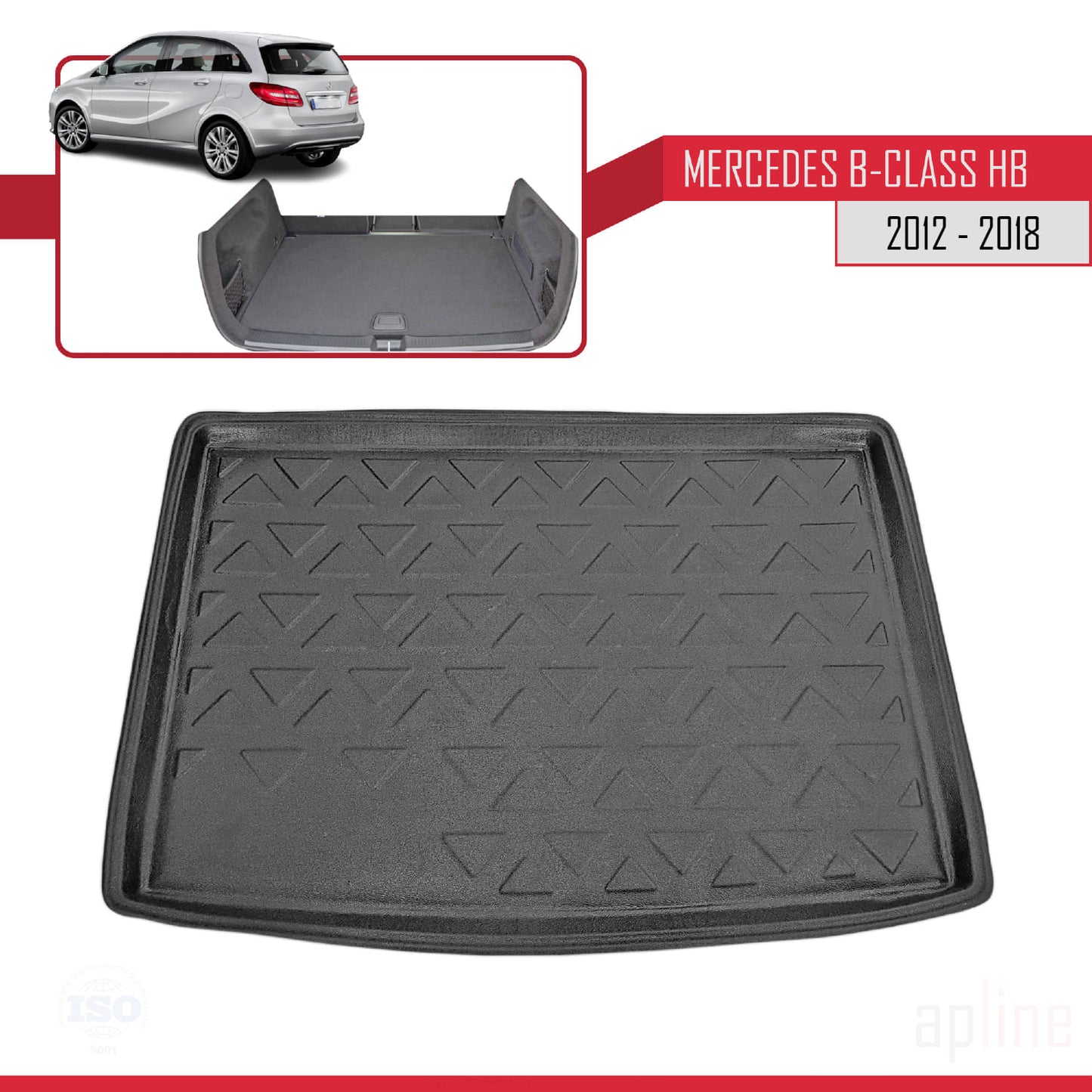 Compatible avec Mercedes Classe B 2 (W246) HB 2012-2018 Flexible Tapis de Coffre Plancher de Chargement Noir