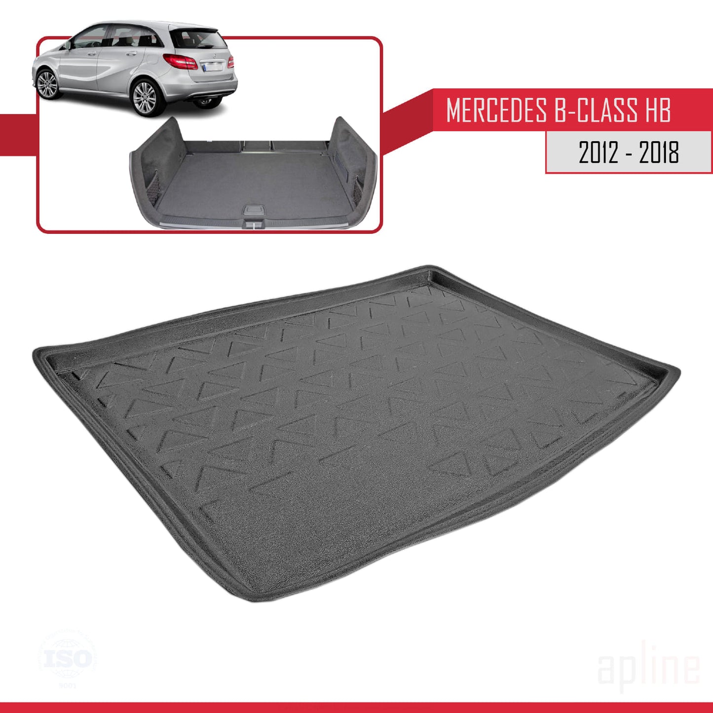 Compatible avec Mercedes Classe B 2 (W246) HB 2012-2018 Flexible Tapis de Coffre Plancher de Chargement Noir