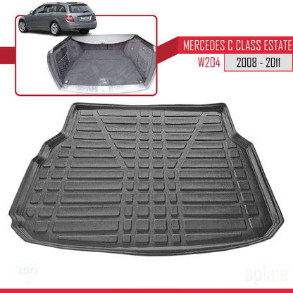 Compatible avec Mercedes Classe C 3 (S204) Pre-Facelift 2008-2011 Flexible Tapis de Coffre Plancher de Chargement Noir