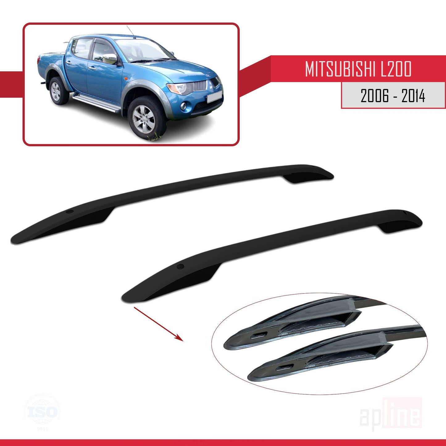 Compatible avec Mitsubishi L200 IV 2006-2014 (Empattement Court L1/H1) Rails de Toit Porte-bagages sur le Toit (Modèle Adhésif) Noir