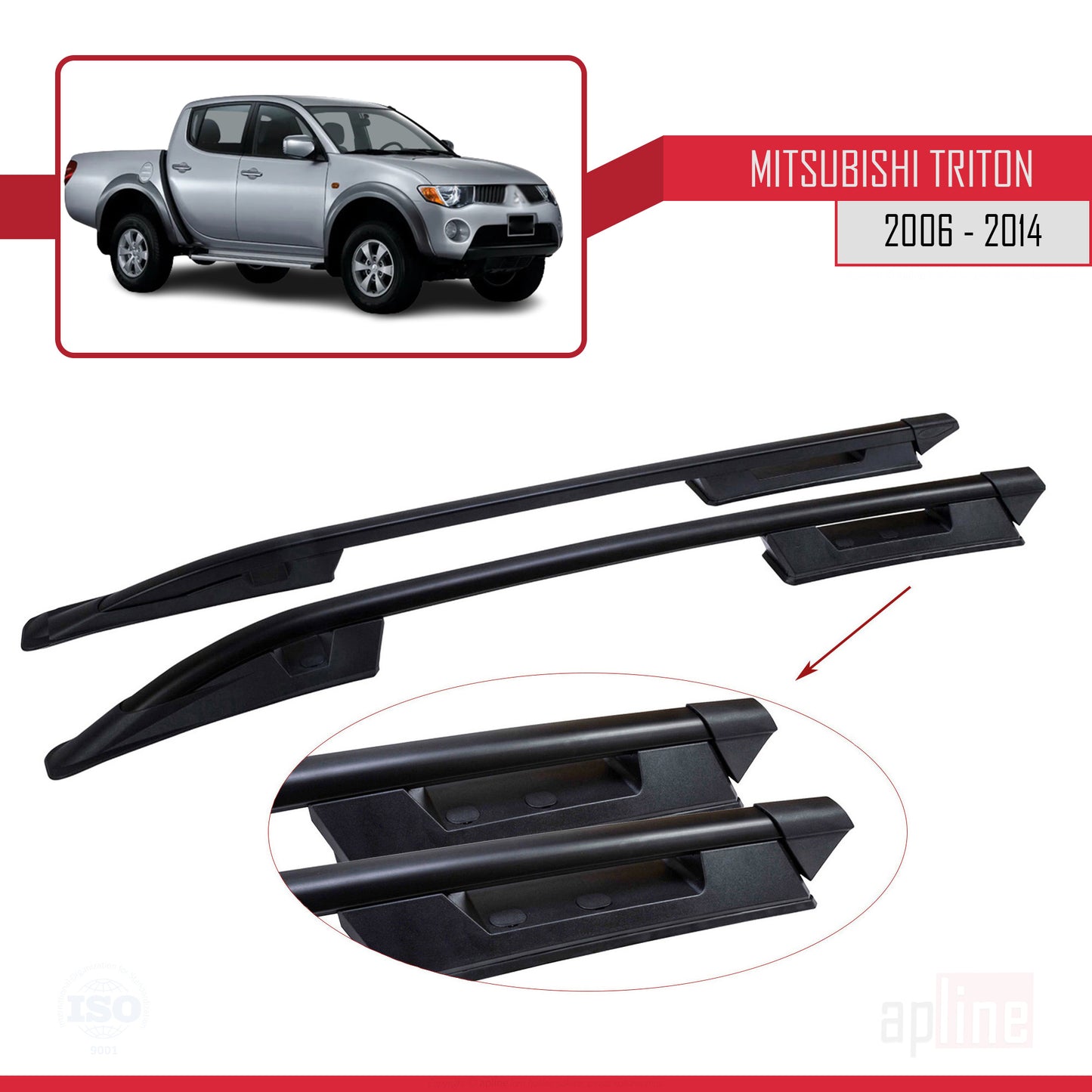 Compatible avec Mitsubishi Triton 4 2006-2014 (Empattement Court L1/H1) Rails de Toit Porte-bagages sur le Toit (Modèle Adhésif) Noir