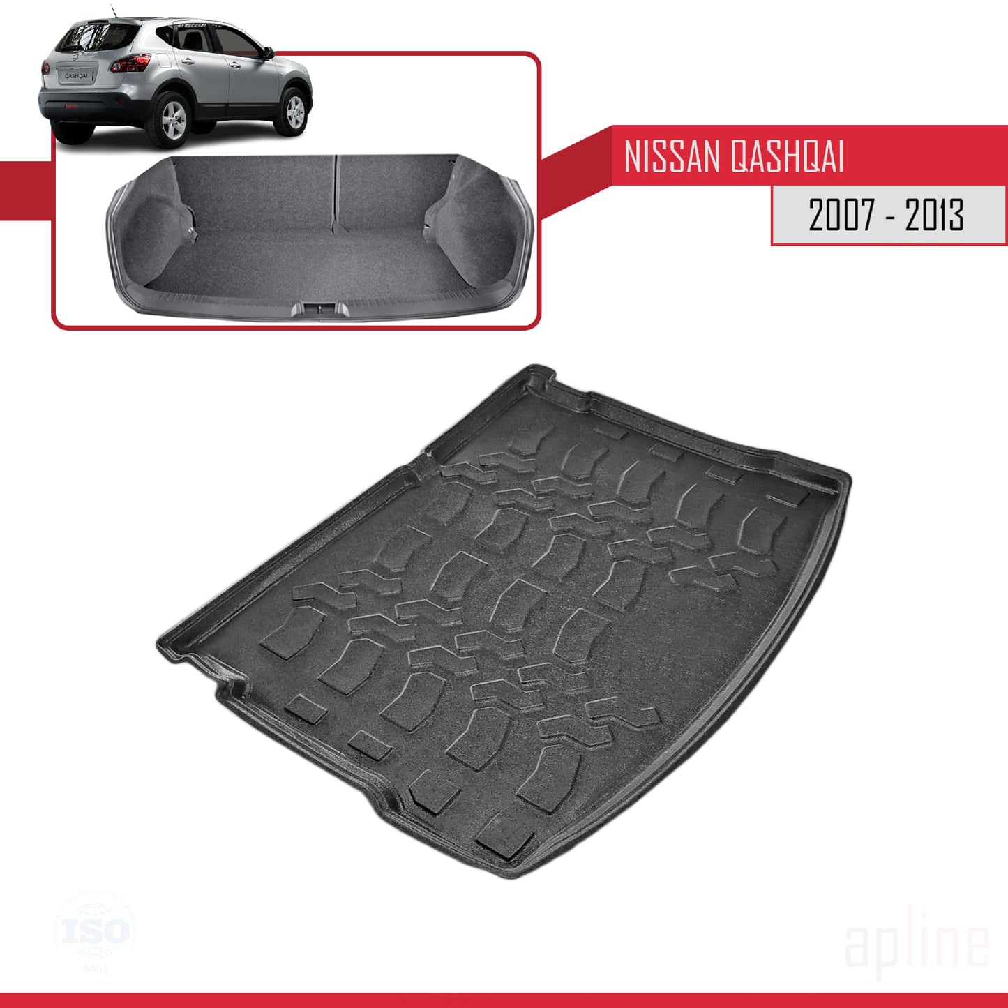 Compatible avec Nissan Qashqai (J10) 2007-2013 Flexible Tapis de Coffre Plancher de Chargement Noir