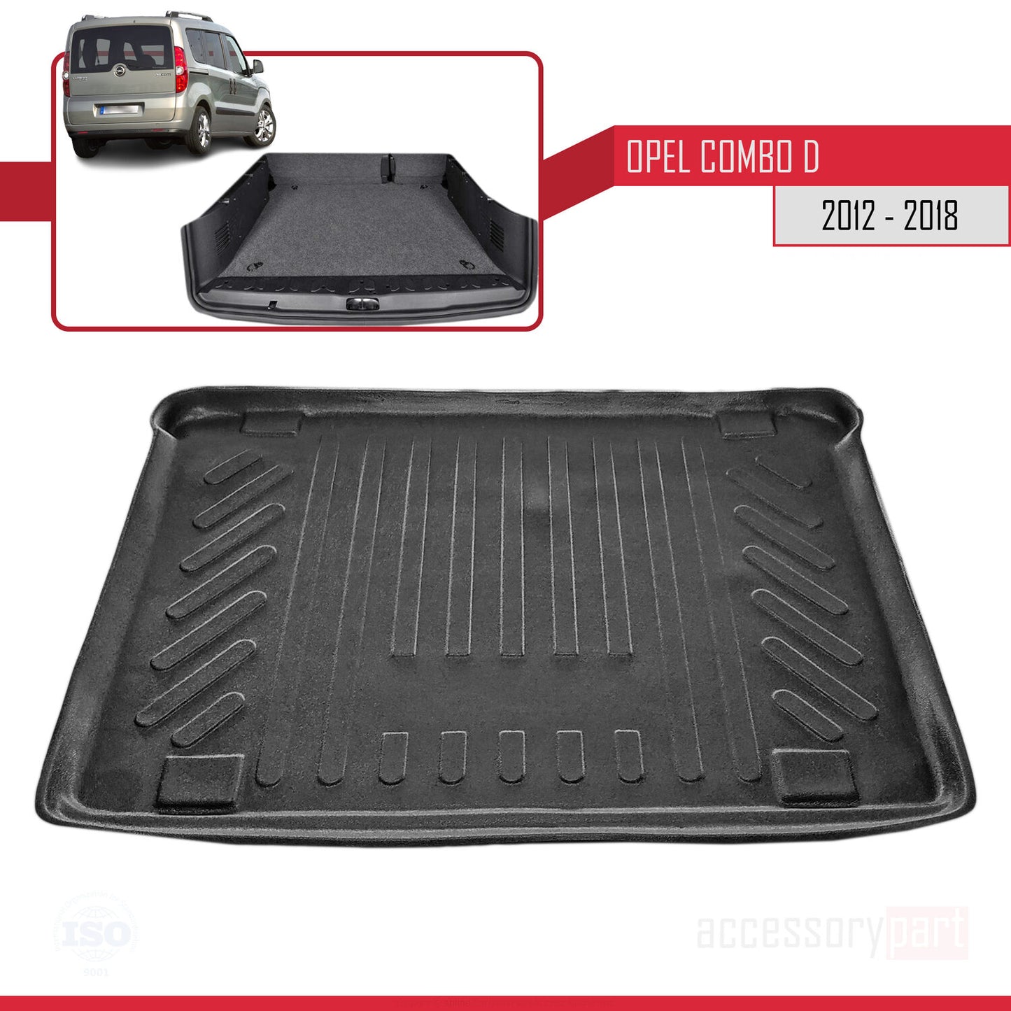 Compatible avec Opel Combo D 2012-2018 Flexible Tapis de Coffre Plancher de Chargement Noir