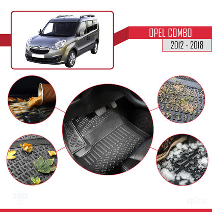 Compatible avec Opel Combo D 2012-2018 4D Tapis de Voiture Noir