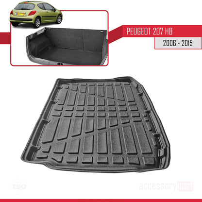 Tapis de Coffre pour Peugeot 207 Hayon 2006-2015 Flexible NOIR