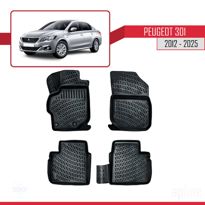Compatible avec Peugeot 301 2012-2025 4D Tapis de Voiture Noir