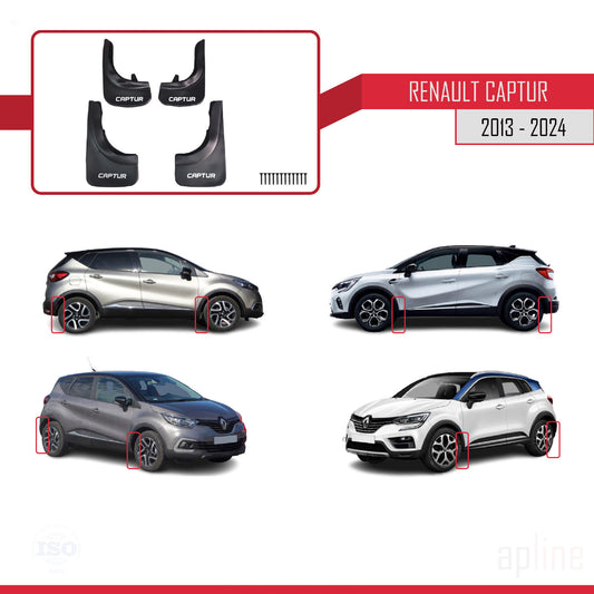 Compatible with Renault Captur (J87) 2013-2024 Mudguards Vehicle Front Rear Set 4 Pcs Black