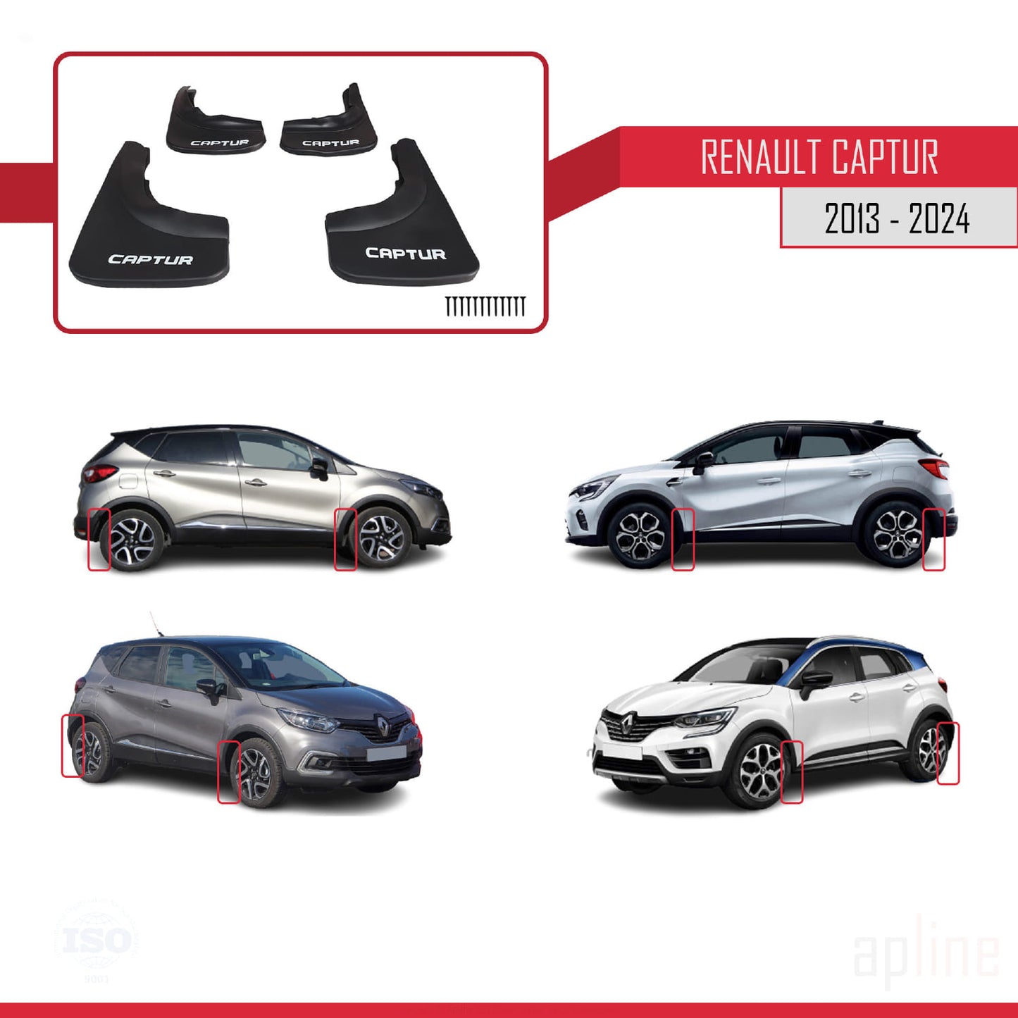 Compatible avec Renault Captur (J87) 2013-2024 Jeu de Bavettes Garde-boue Avant et Arrière de Voiture 4 Pcs Noir