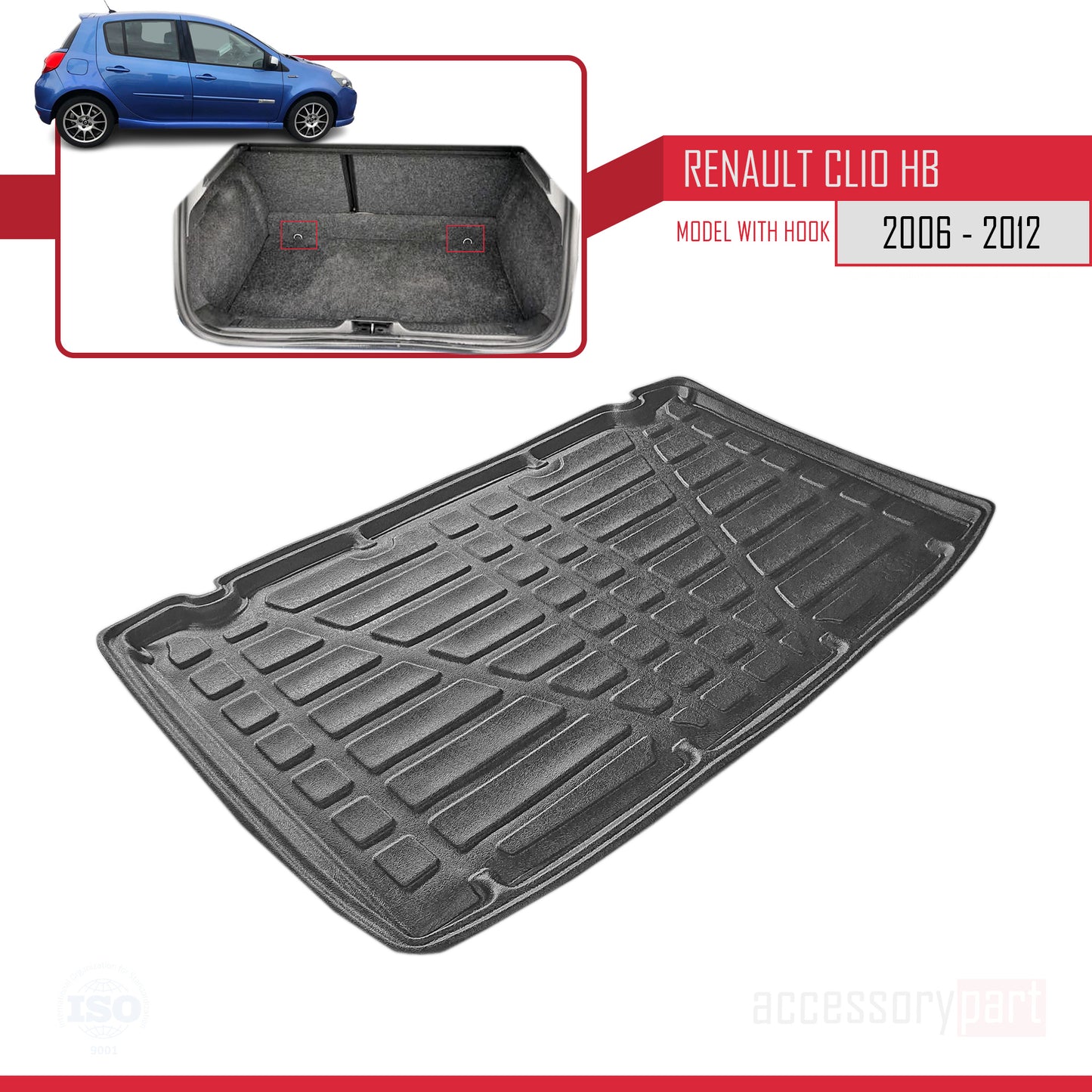 Tapis de Coffre pour Renault Clio 2 2006-2012 Flexible NOIR