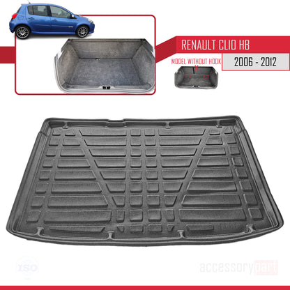 Compatible avec Renault Clio 3 2006-2012 V2 Flexible Tapis de Coffre Plancher de Chargement Noir