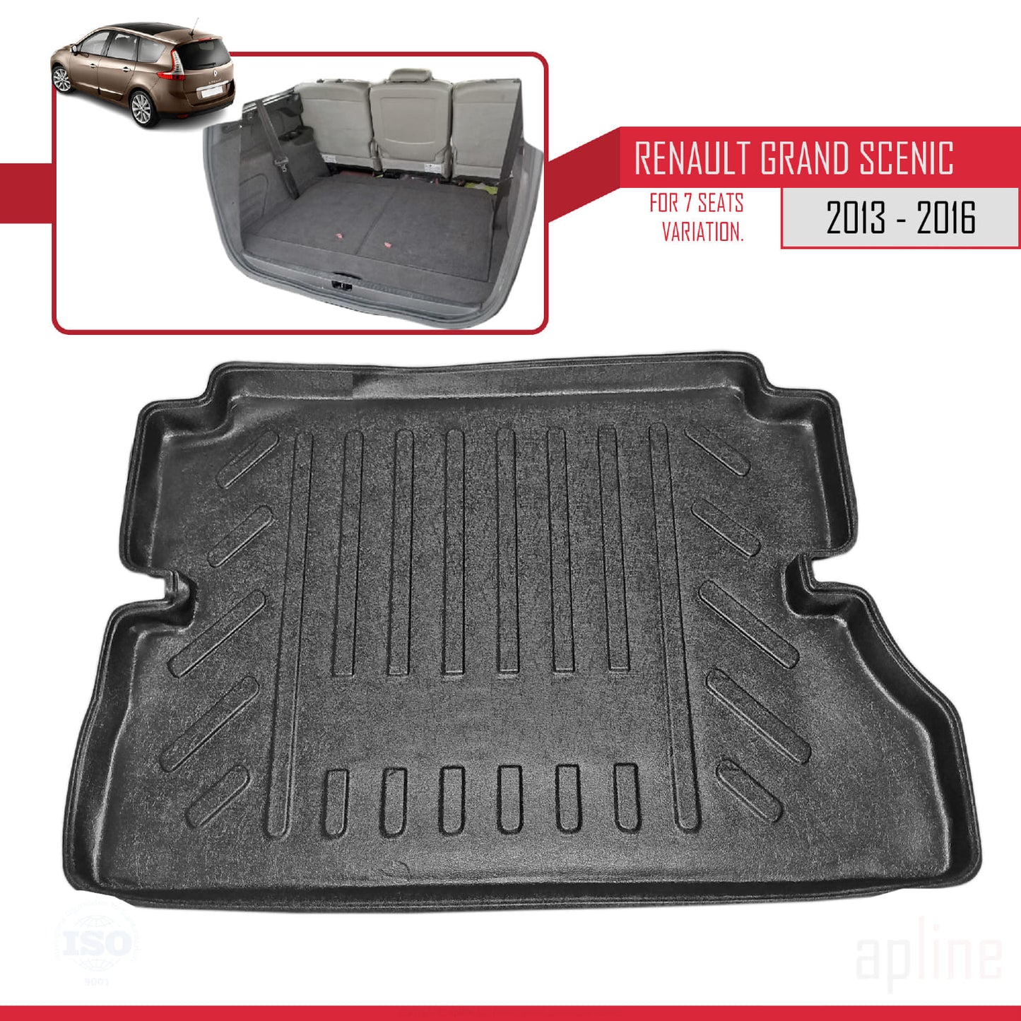 Compatible avec Renault Grand Scenic 3 2013-2016 Flexible Tapis de Coffre Plancher de Chargement Noir