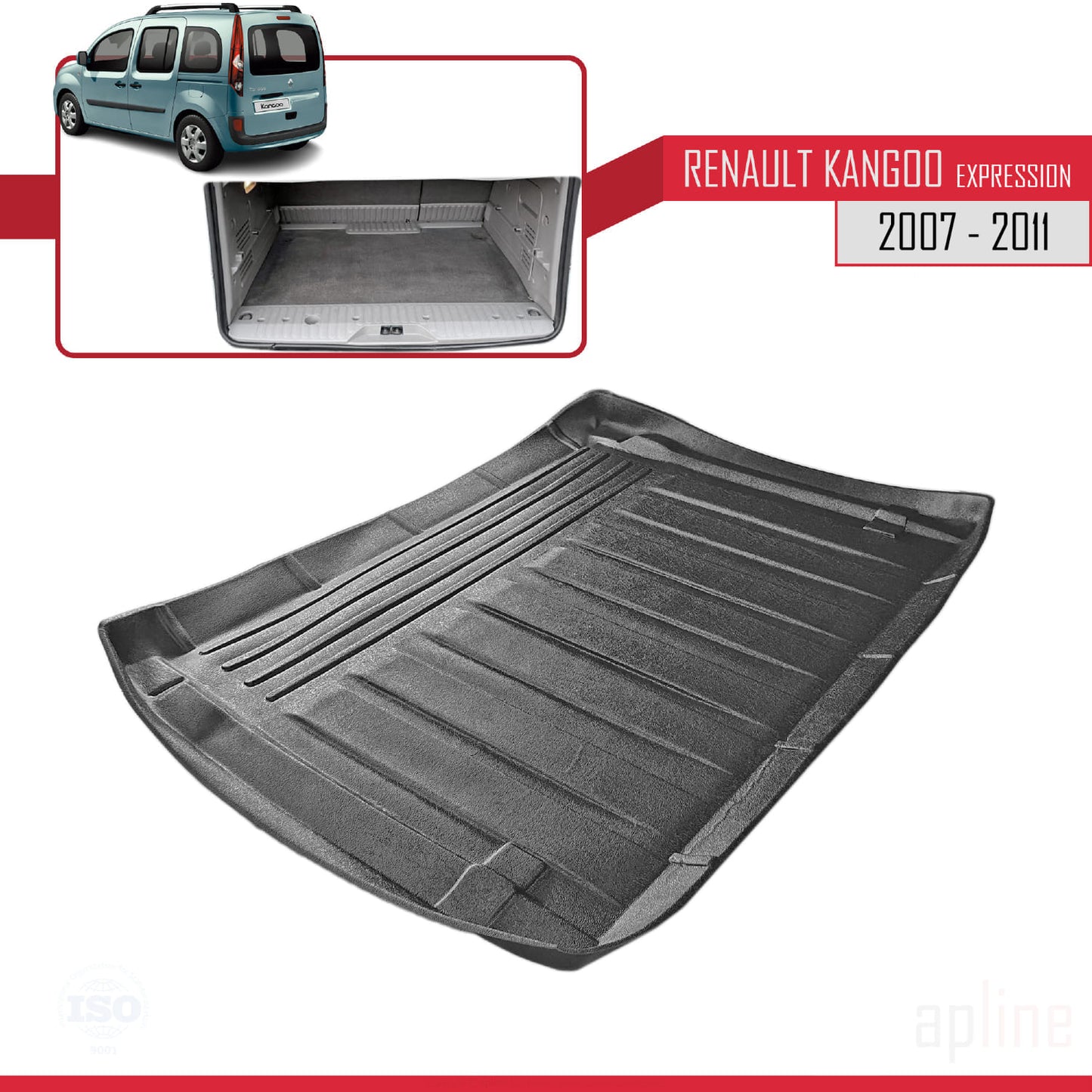 Compatible with Renault Kangoo 2 (X61) Multix Expression 2007-2011 Flexible Trunk Mats Cargo Liner Black