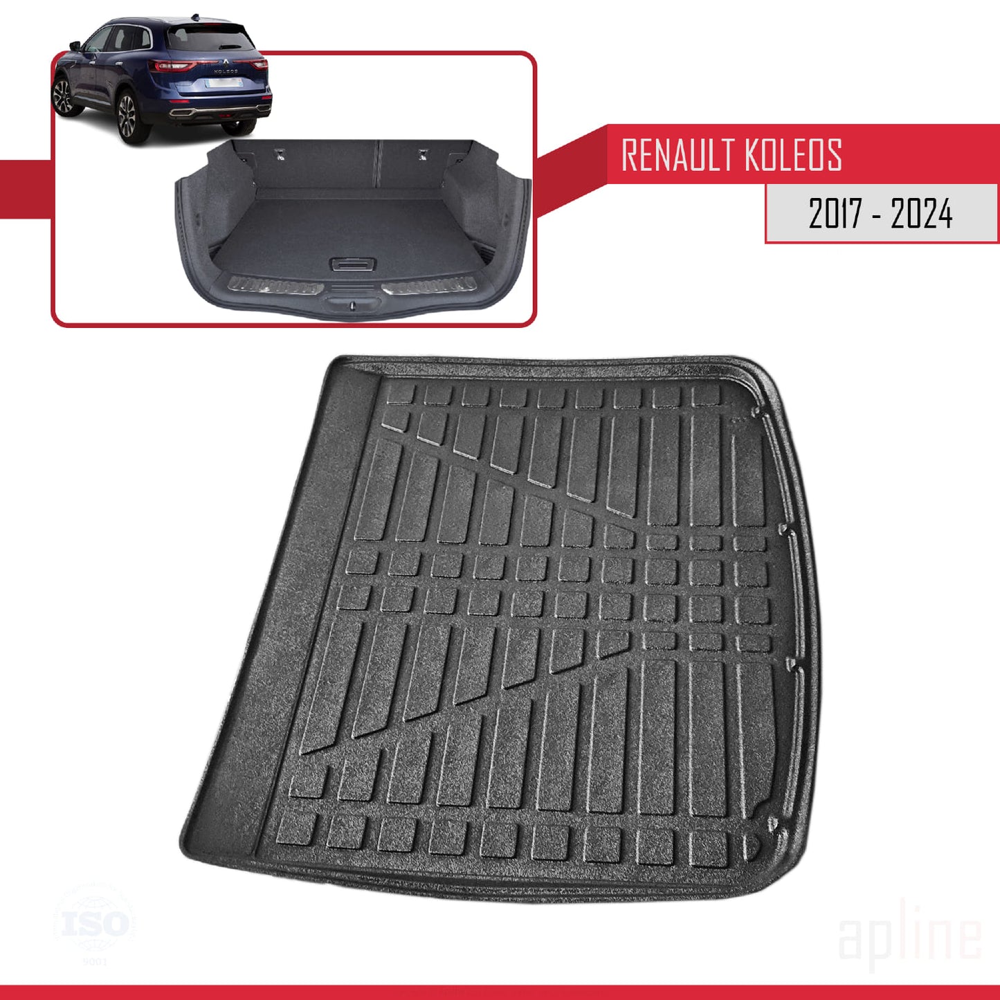 Compatible avec Renault Koleos 2 (HC) 2017-2024 Flexible Tapis de Coffre Plancher de Chargement Noir