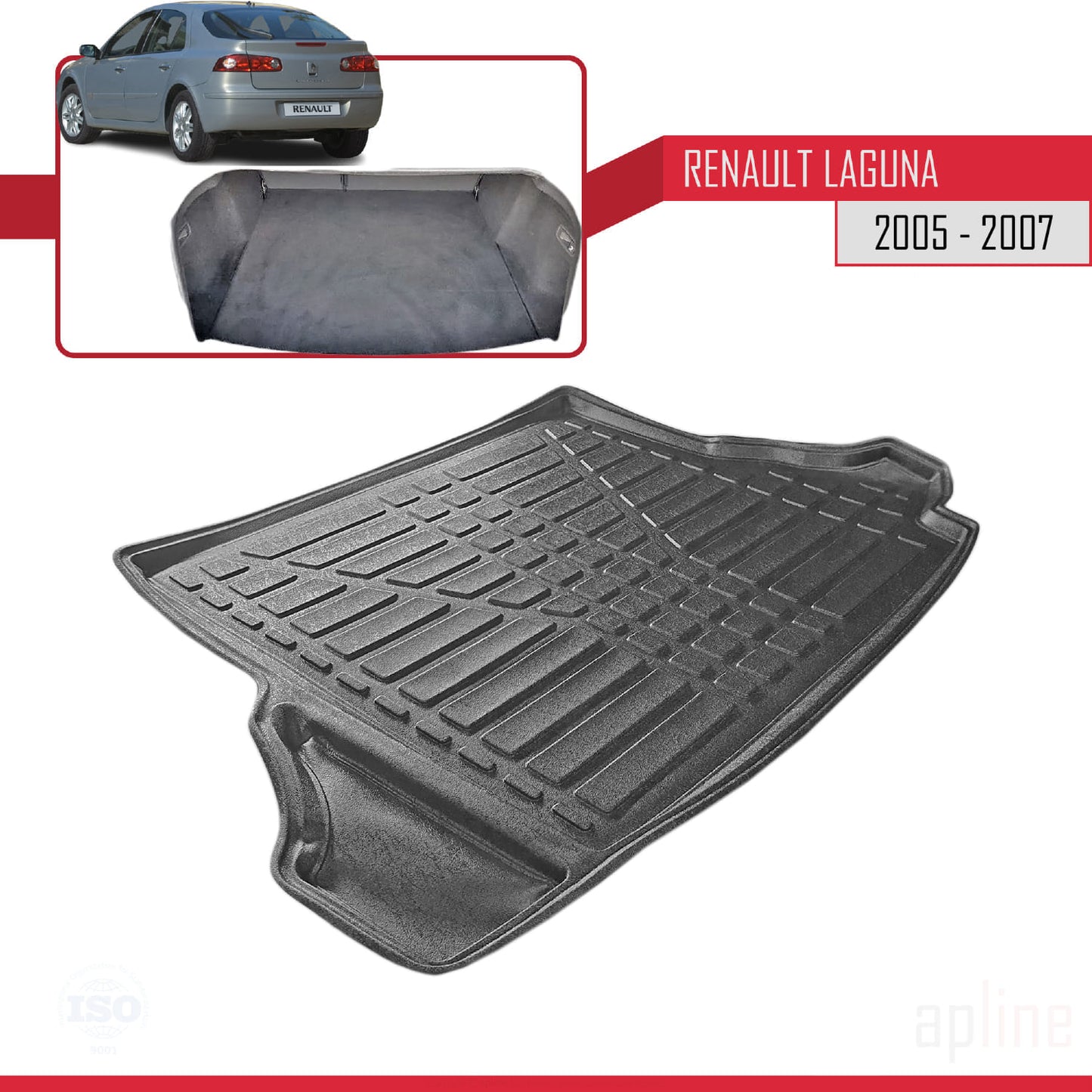 Compatible avec Renault Laguna 2 (X74) Post-Facelift 2005-2007 Flexible Tapis de Coffre Plancher de Chargement Noir