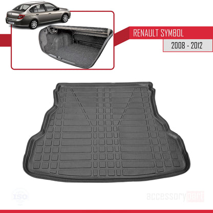 Compatible avec Renault Symbol 2 2008-2012 Flexible Tapis de Coffre Plancher de Chargement Noir