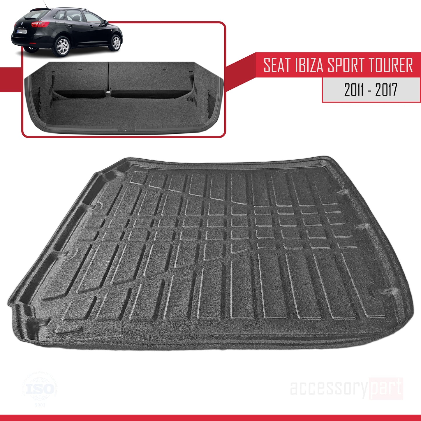 Compatible avec Seat Ibiza 4 (6J) ST 2011-2017 Flexible Tapis de Coffre Plancher de Chargement Noir