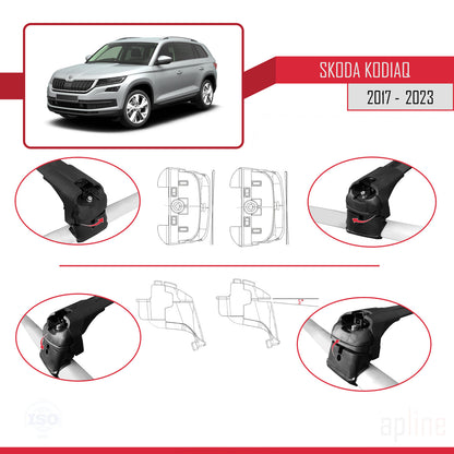 Compatible avec Skoda Kodiaq 2017-2023 ACE-2 Barres de Toit Railing Porte-Bagages de Voiture Noir Aluminium 2 Barres