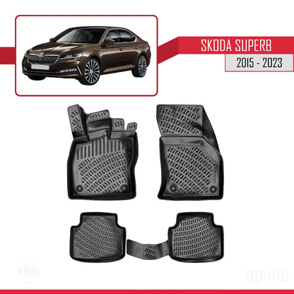 Compatible avec Skoda Superb 3 (3V) Post-Facelift 2020-2023 4D Tapis de Voiture Noir
