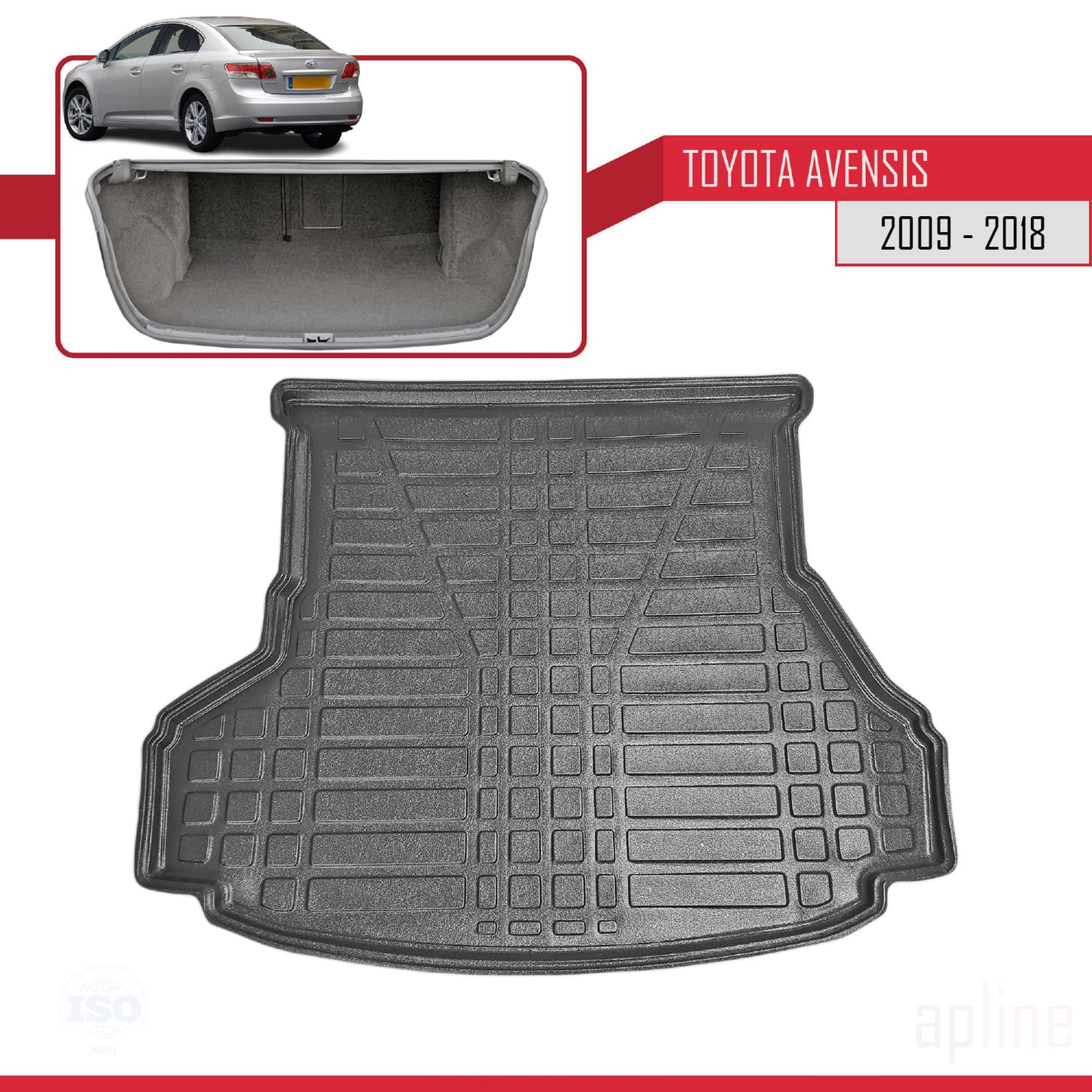 Compatible avec Toyota Avensis 2009-2018 Flexible Tapis de Coffre Plancher de Chargement Noir