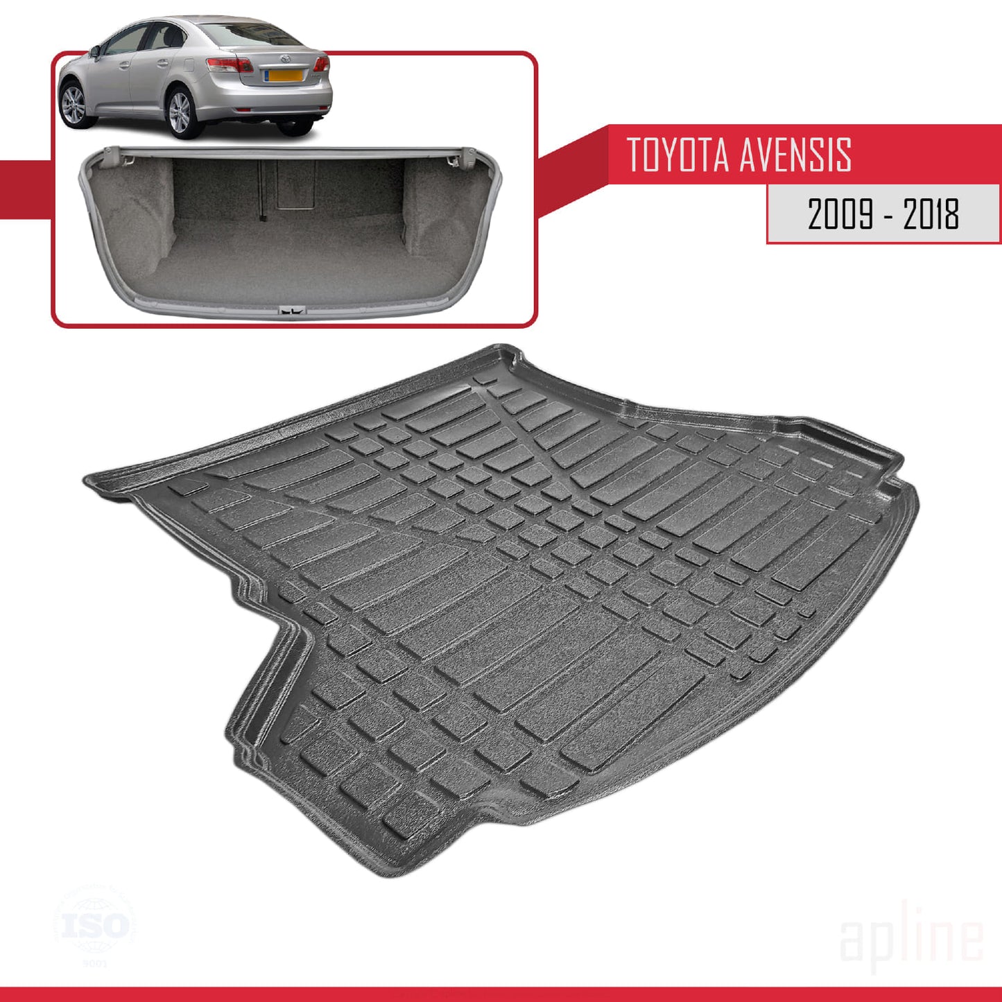 Compatible avec Toyota Avensis 2009-2018 Flexible Tapis de Coffre Plancher de Chargement Noir