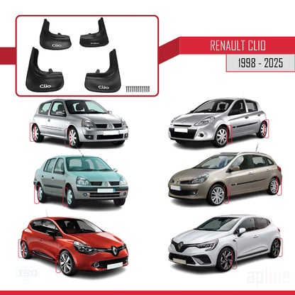 Compatible avec Renault Clio 1998-2025 Jeu de Bavettes Garde-boue Avant et Arrière de Voiture 4 Pcs Noir