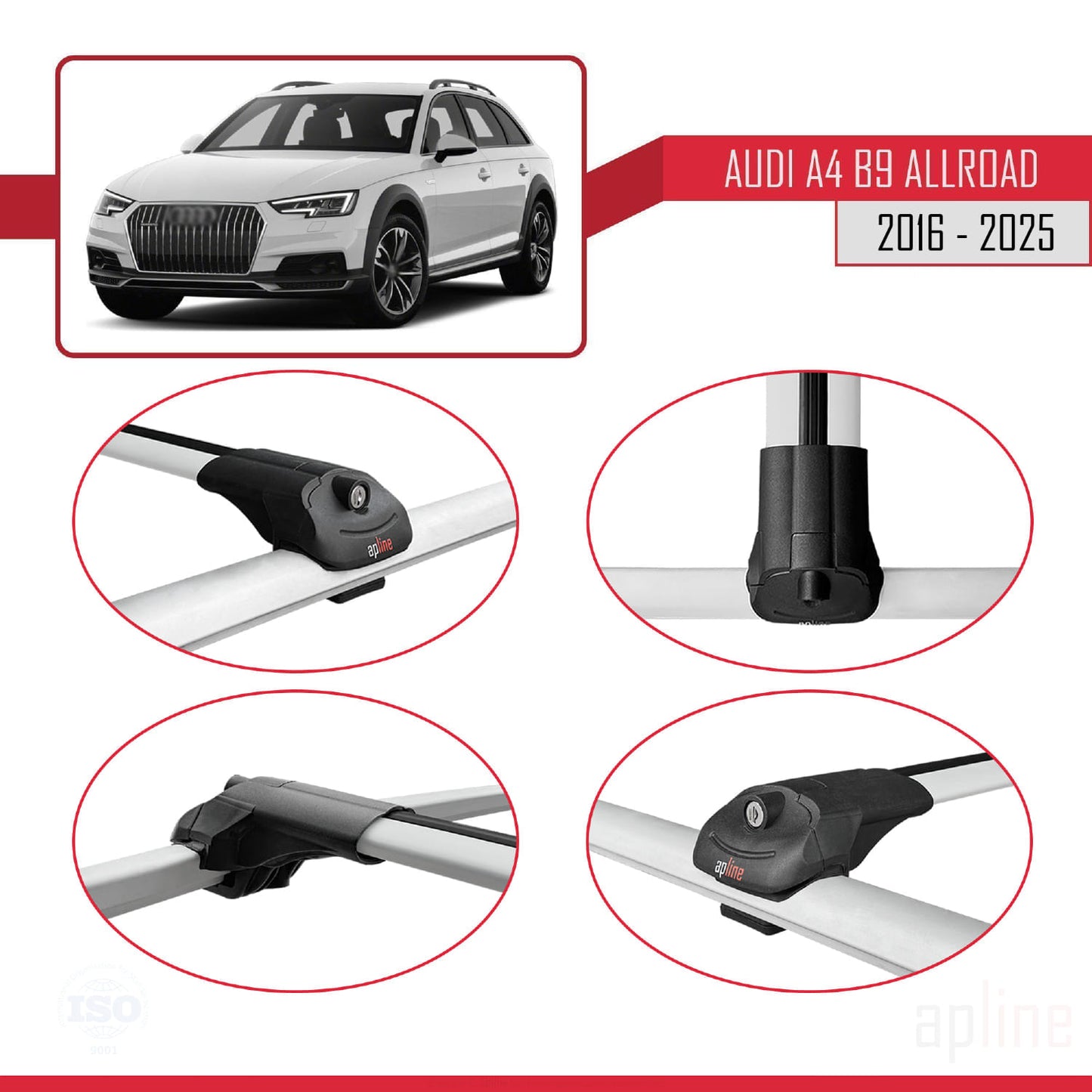 Compatibile con A4 (B9) Allroad 2016-2025 ACE-1 Barre portatutto per auto Portapacchi Alluminio grigio 2 barre