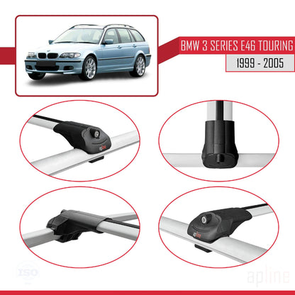 Kompatibel mit BMW 3er (E46) Touring 1999-2005 ACE-1 Dachgepäckträger, graues Aluminium, 2 Stangen