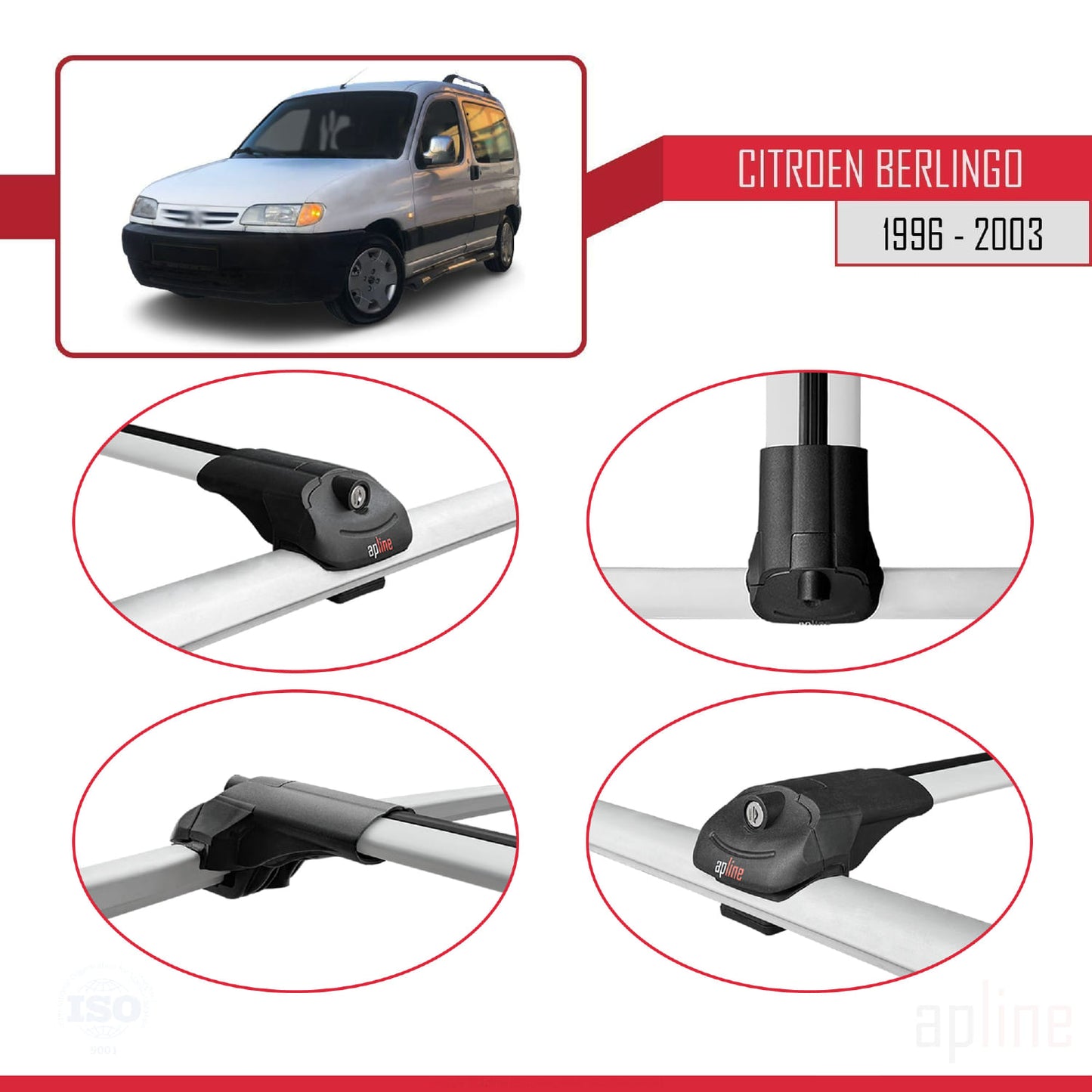 Compatible avec Citroen Berlingo (M49) 1996-2003 ACE-1 Barres de Toit Railing Porte-Bagages de Voiture Gris Aluminium 4 Barres