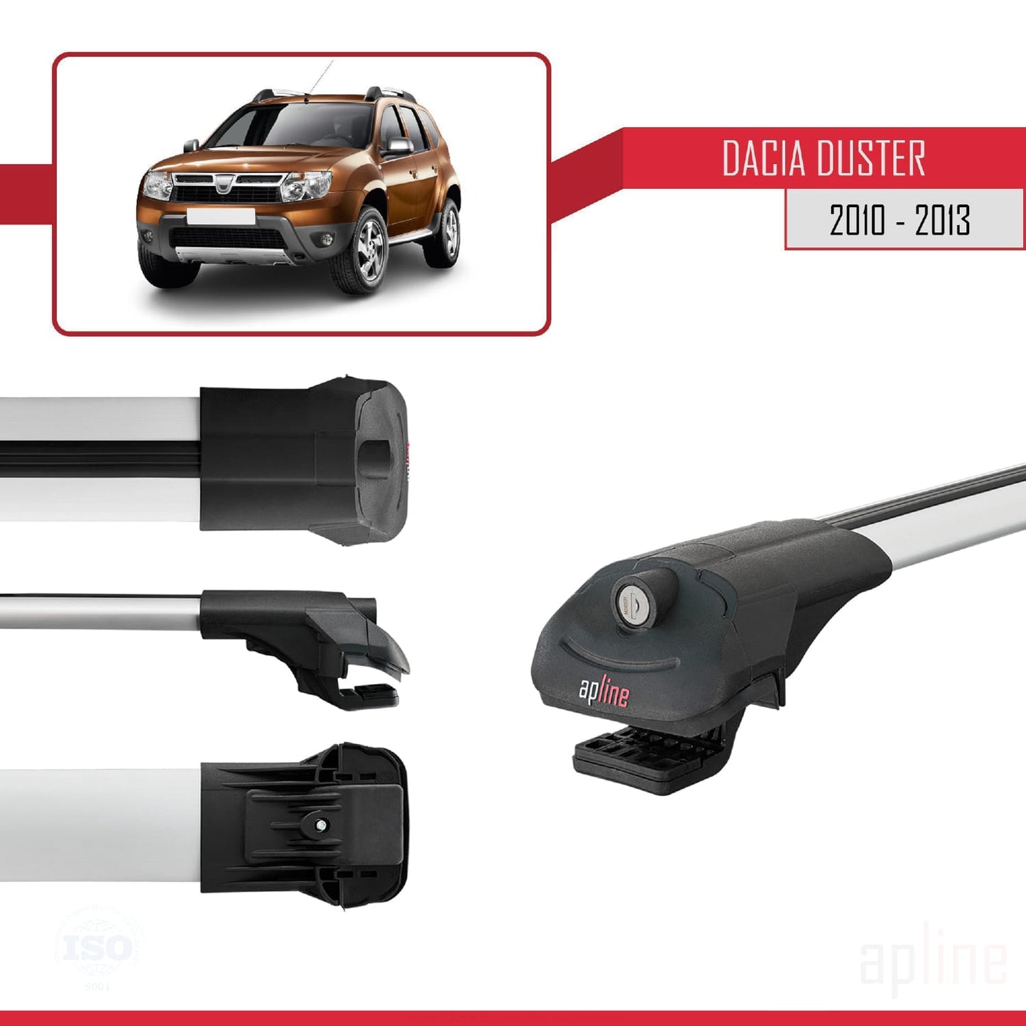 Kompatibel mit Dacia Duster (HS) Vor-Facelift 2010-2013 ACE-1 Dachgepäckträger, graues Aluminium, 3-teilig