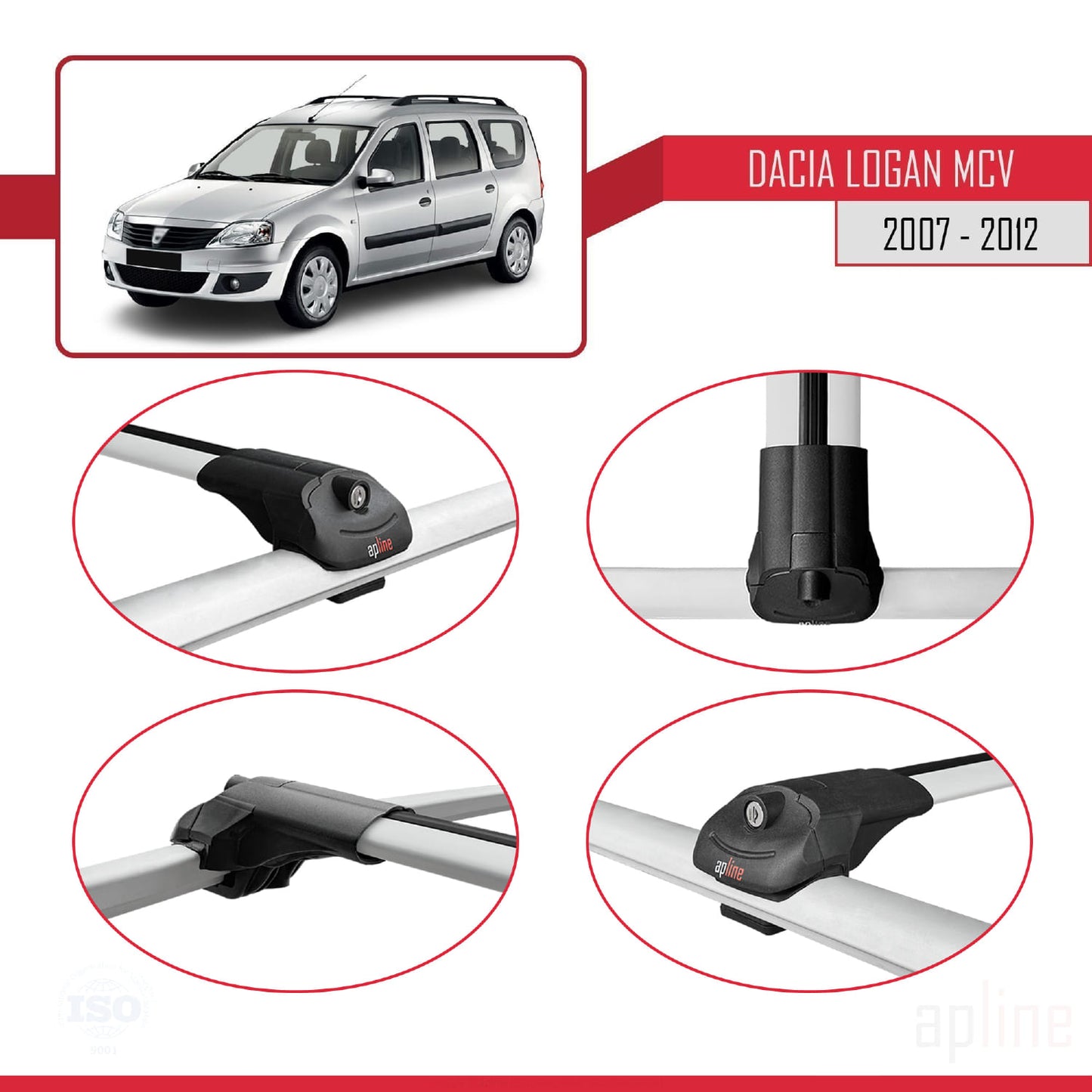 Compatible avec Dacia Logan 2 MCV (K52) 2007-2012 ACE-1 Barres de Toit Railing Porte-Bagages de Voiture Gris Aluminium 3 Barres