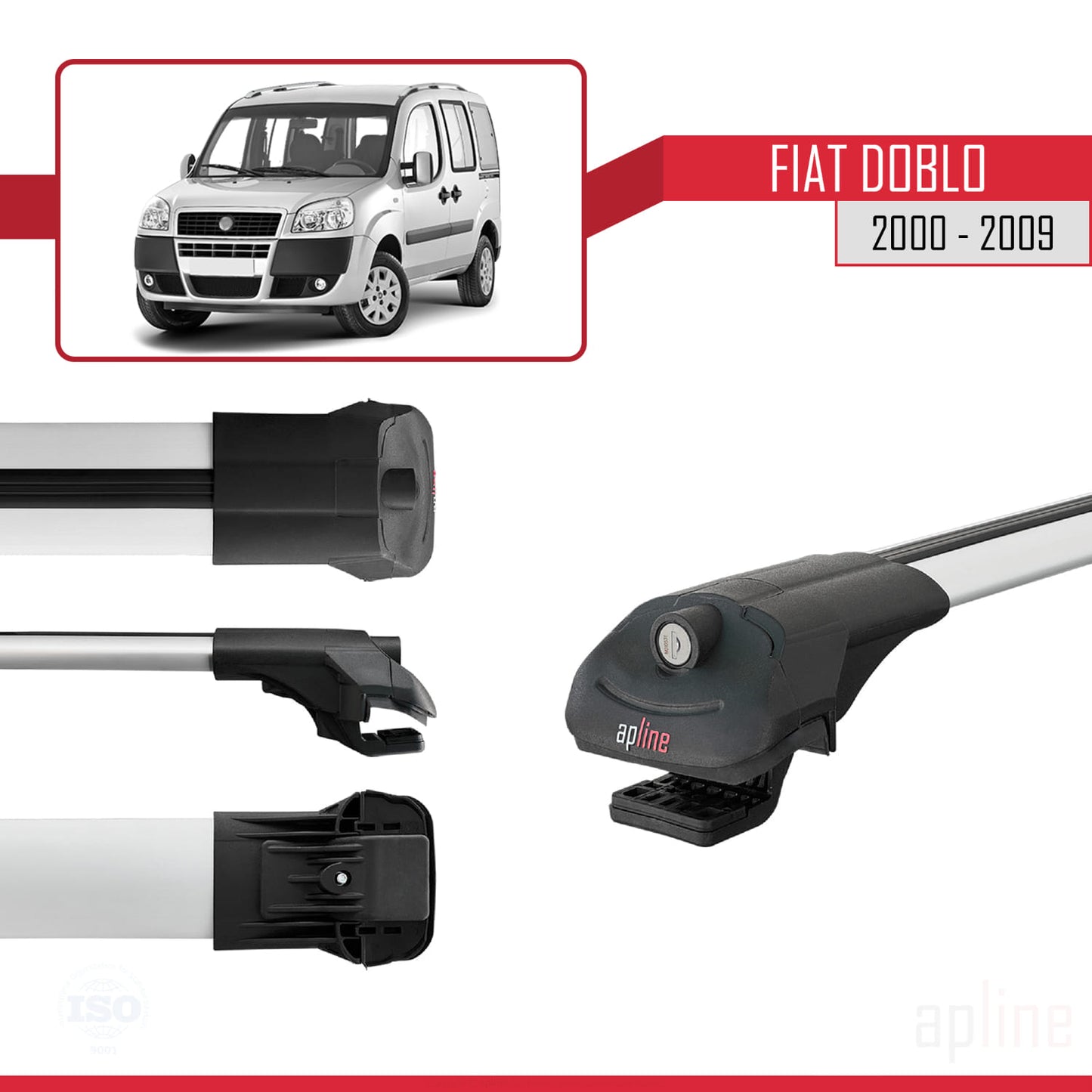 Compatible avec Fiat Doblo 2000-2009 V2 ACE-1 Barres de Toit Railing Porte-Bagages de Voiture Gris Aluminium 3 Barres