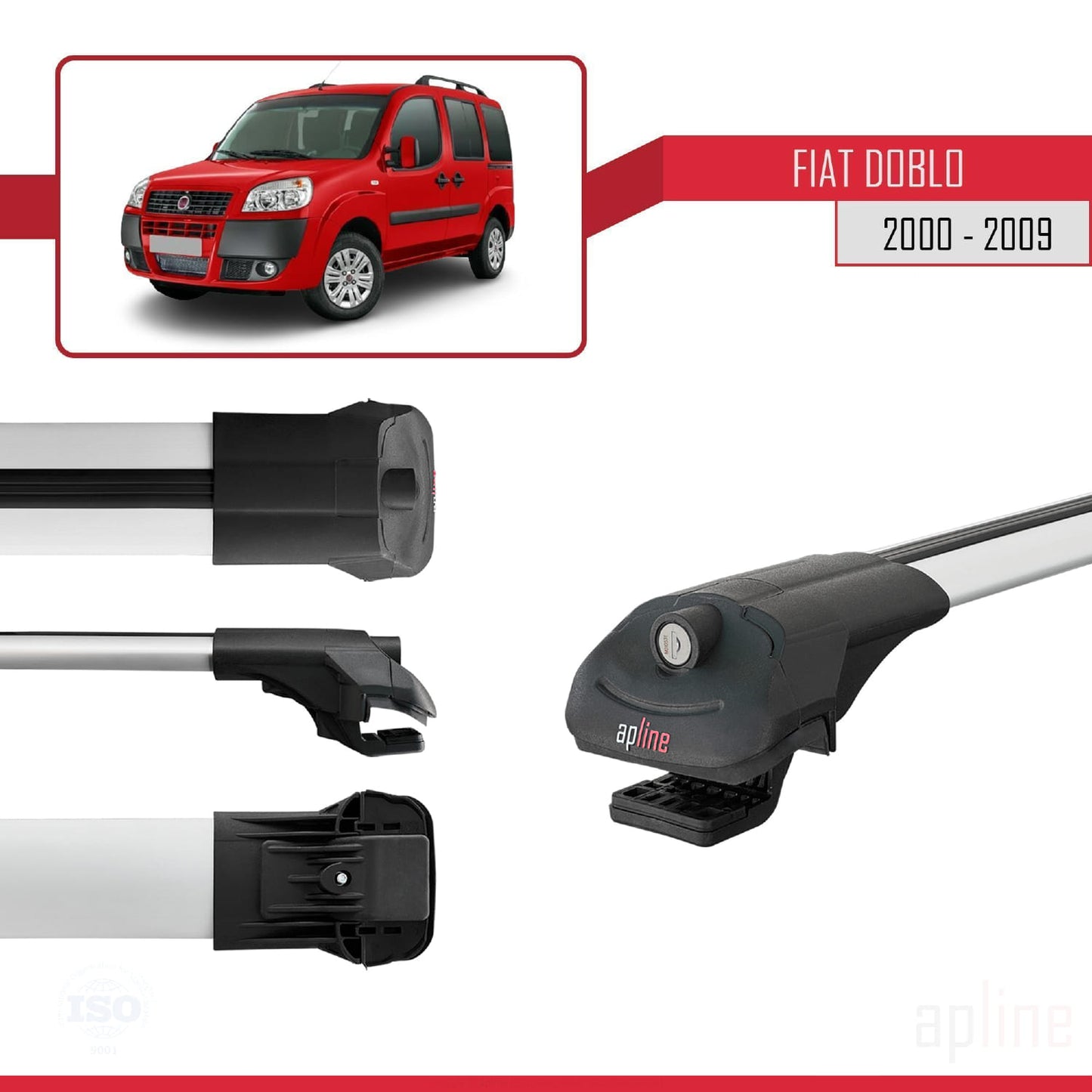Compatibile con Fiat Doblo 2000-2009 ACE-1 Barre Portatutto Railing Portapacchi Auto Alluminio Grigio 4 Barre