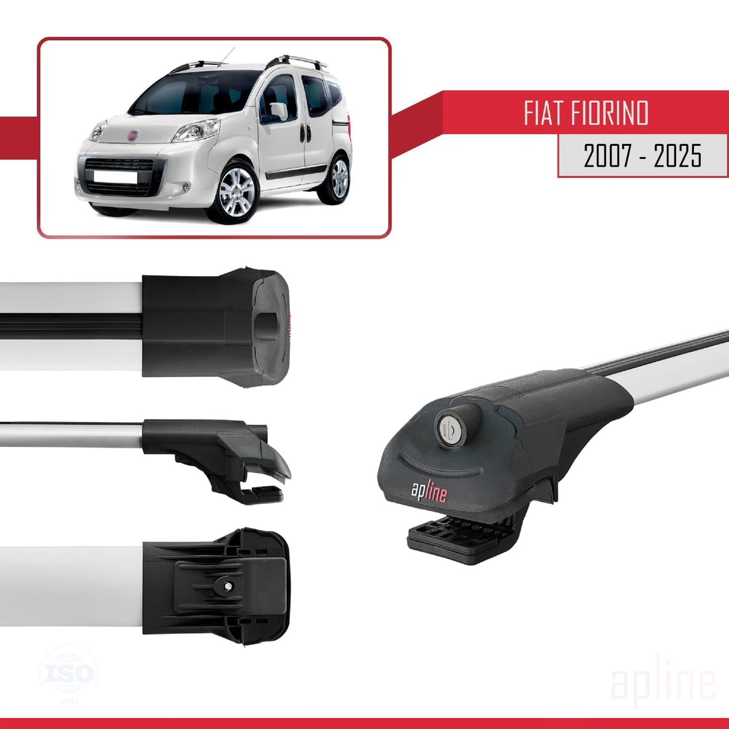Compatibile con Fiat Fiorino 3 2008-2025 ACE-1 Barre Portatutto Portapacchi Auto Alluminio Grigio 4 Barre