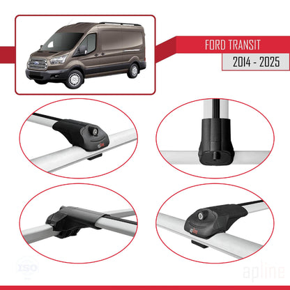 Compatible avec Ford Transit 2014-2025 ACE-1 Barres de Toit Railing Porte-Bagages de Voiture Gris Aluminium 3 Barres