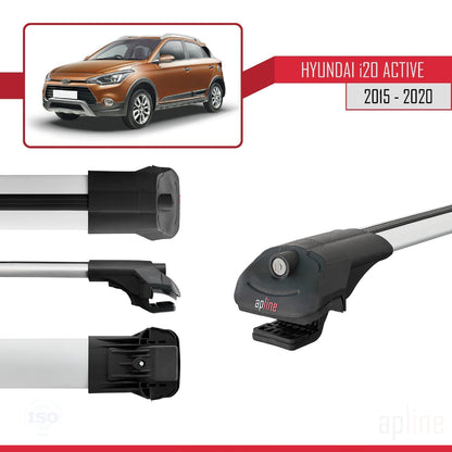 Compatible with Hyundai i20 II Active 2015-2019 ACE-1 Car Roof Rack Cross Bar Grey Aluminium 3 Bars