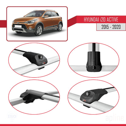 Compatible with Hyundai i20 II Active 2015-2019 ACE-1 Car Roof Rack Cross Bar Grey Aluminium 3 Bars