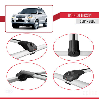 Compatible avec Hyundai Tucson (JM) 2004-2009 ACE-1 Barres de Toit Railing Porte-Bagages de Voiture Gris Aluminium 2 Barres