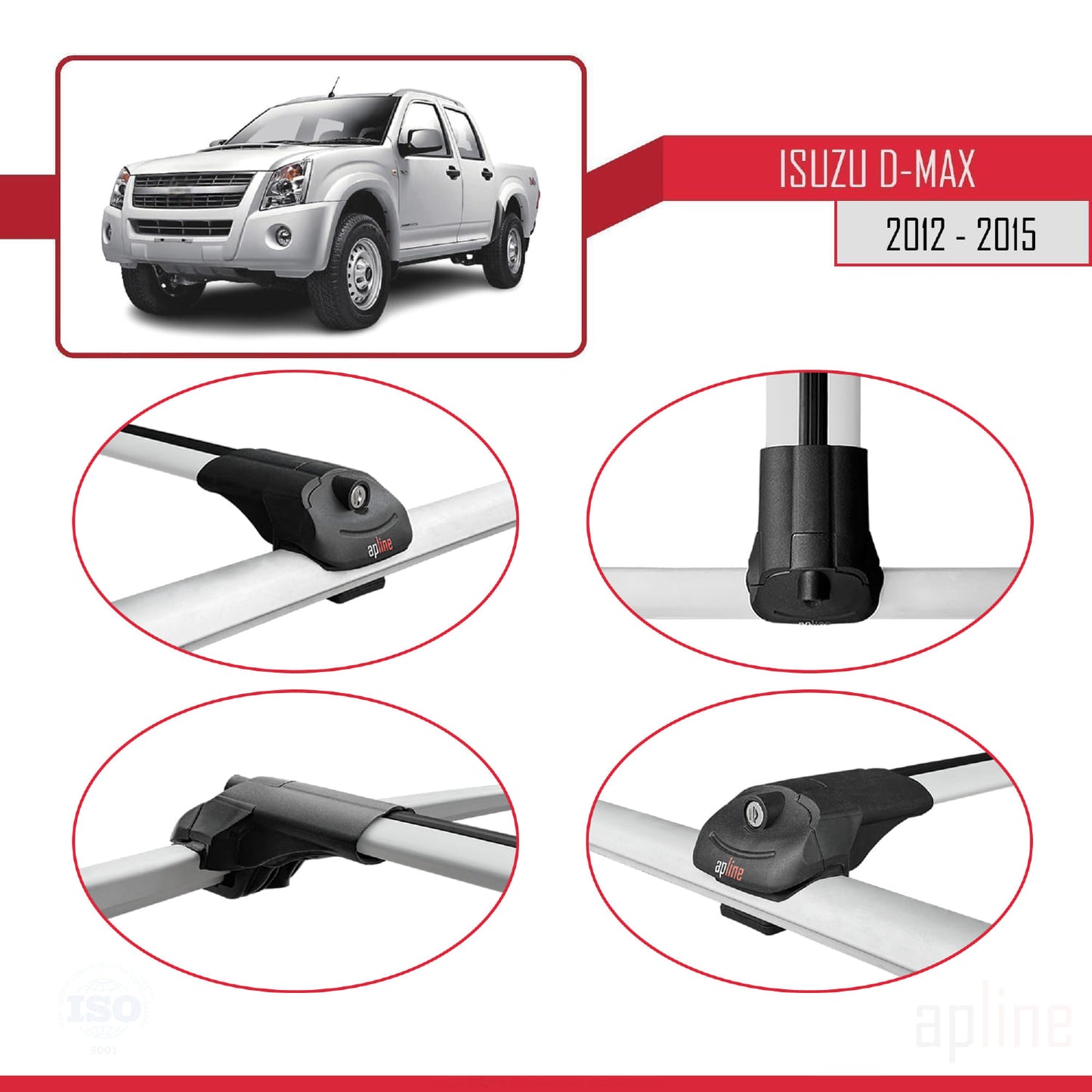 Compatible avec Isuzu D-Max 2 (RT50) Pre-Facelift 2012-2015 ACE-1 Barres de Toit Railing Porte-Bagages de Voiture Gris Aluminium 3 Barres