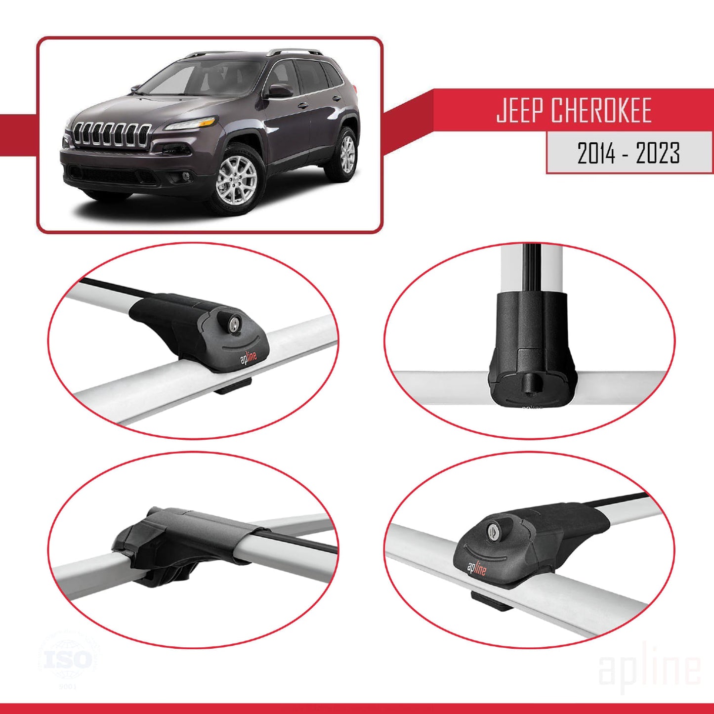 Compatible avec Jeep Cherokee 5 (KL) 2014-2023 ACE-1 Barres de Toit Railing Porte-Bagages de Voiture Gris Aluminium 3 Barres