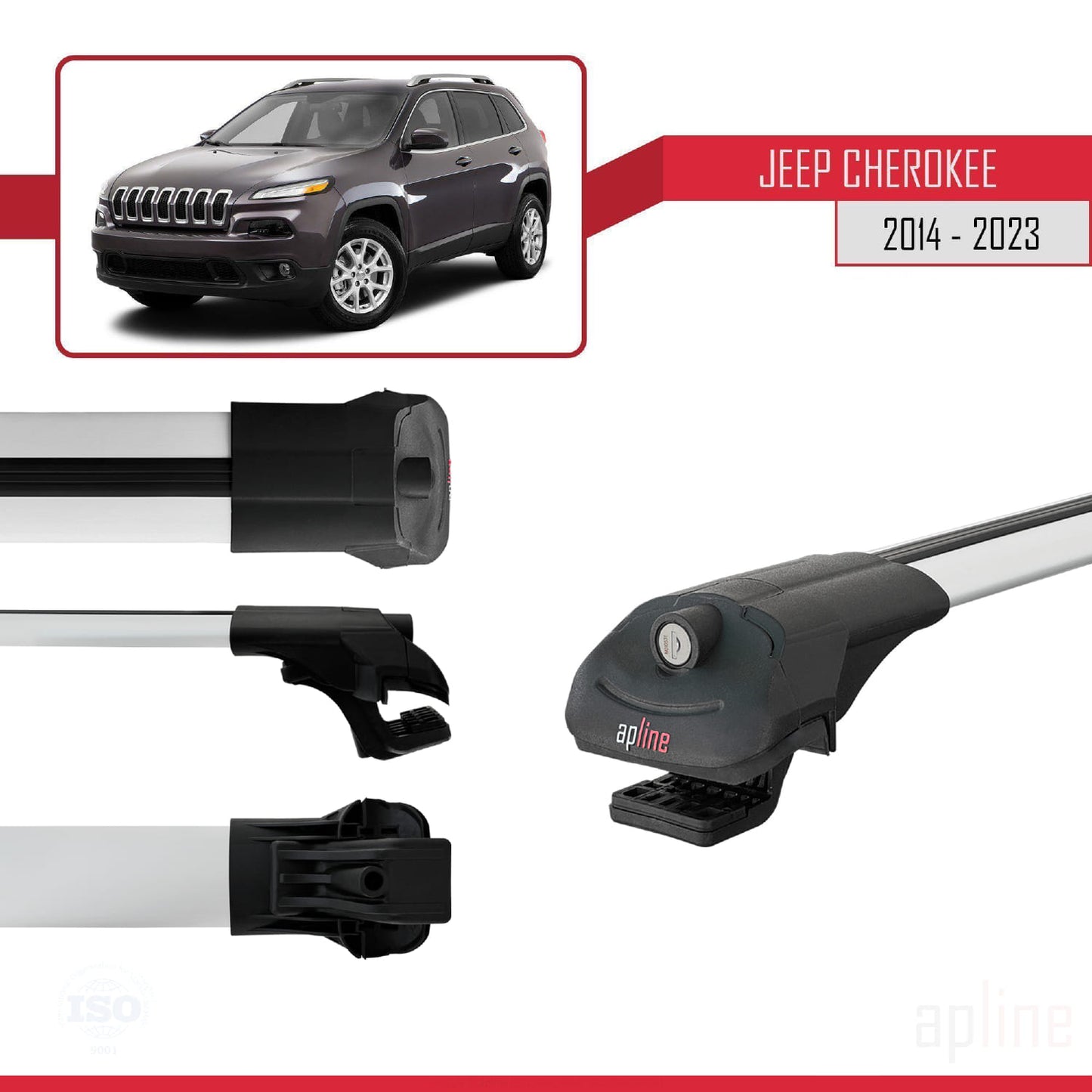 Compatible avec Jeep Cherokee 5 (KL) 2014-2023 ACE-1 Barres de Toit Railing Porte-Bagages de Voiture Gris Aluminium 2 Barres