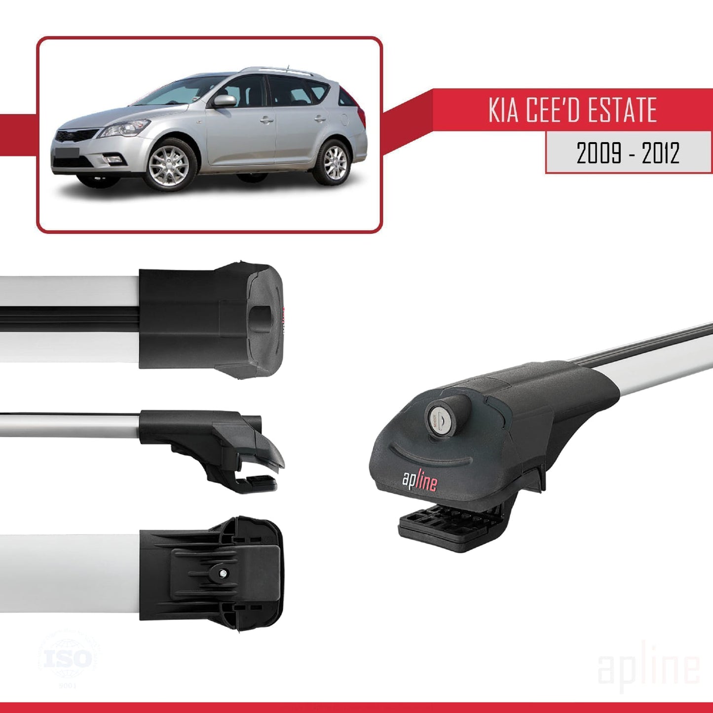 Compatible with Kia Ceed (ED) SW Post-Facelift 2009-2012 ACE-1 Car Roof Rack Cross Bar Grey Aluminium 3 Bars