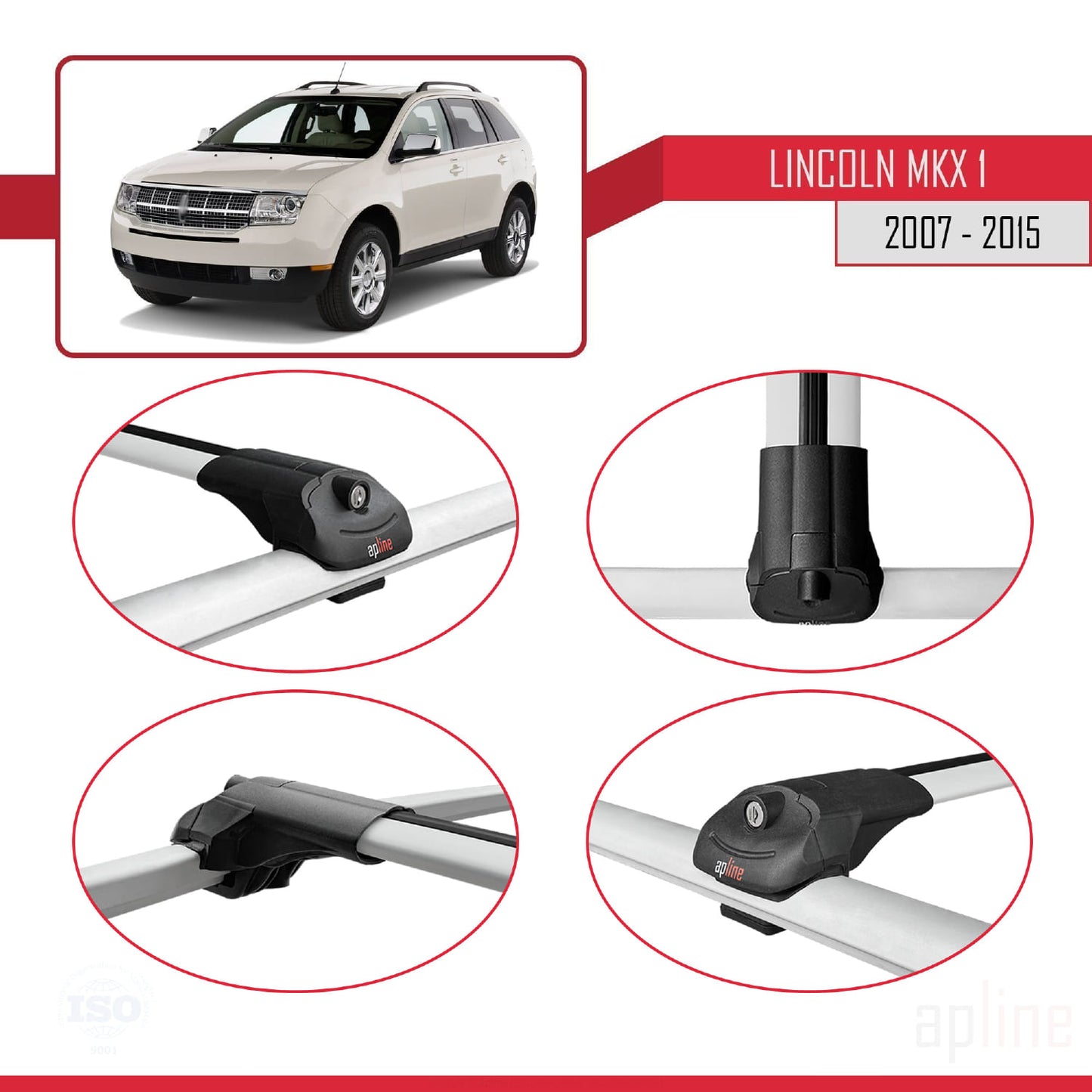 Compatible avec Lincoln MKX (U388) 2007-2015 ACE-1 Barres de Toit Railing Porte-Bagages de Voiture Gris Aluminium 3 Barres