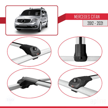 Compatible avec Mercedes Citan (W415) 2012-2021 ACE-1 Barres de Toit Railing Porte-Bagages de Voiture Gris Aluminium 2 Barres