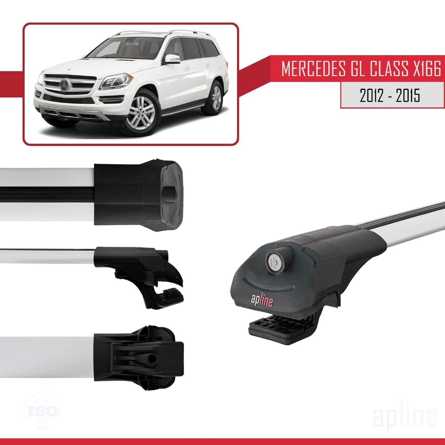 Compatible avec Mercedes Classe GL 2 (X166) Pre-Facelift 2013-2015 ACE-1 Barres de Toit Railing Porte-Bagages de Voiture Gris Aluminium 2 Barres