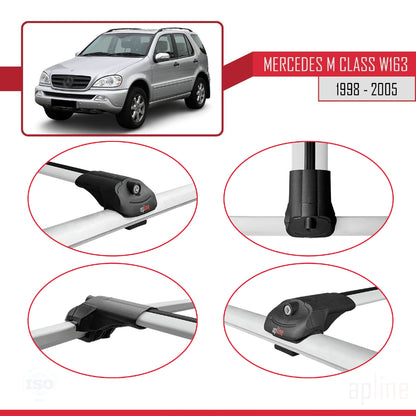 Compatible avec Mercedes Classe M (W163) 1998-2005 ACE-1 Barres de Toit Railing Porte-Bagages de Voiture Gris Aluminium 3 Barres