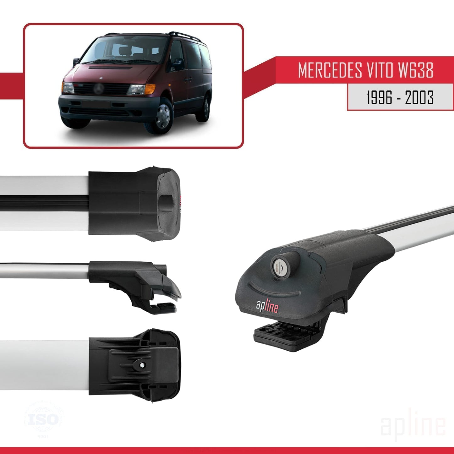 Compatible avec Mercedes Vito (W638) 1996-2003 ACE-1 Barres de Toit Railing Porte-Bagages de Voiture Gris Aluminium 4 Barres