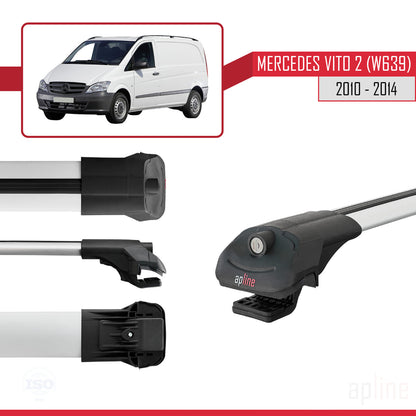 Compatible avec Mercedes Vito 2 (W639) Post-Facelift 2010-2014 ACE-1 Barres de Toit Railing Porte-Bagages de Voiture Gris Aluminium 2 Barres