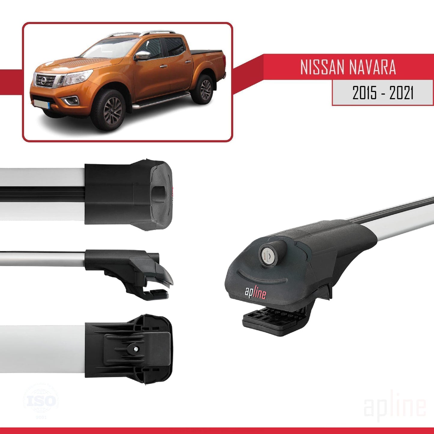 Compatible avec Nissan Navara 4 (D23) 2015-2021 ACE-1 Barres de Toit Railing Porte-Bagages de Voiture Gris Aluminium 3 Barres